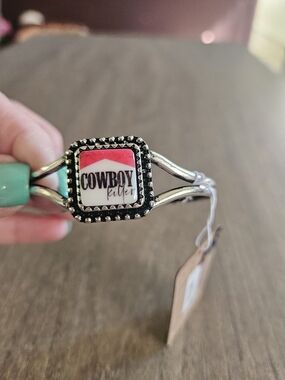 Western Cowboy Killer Silver Accent Bracelet with Red And White Tile